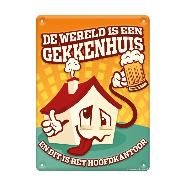Metalen bord gekkenhuis