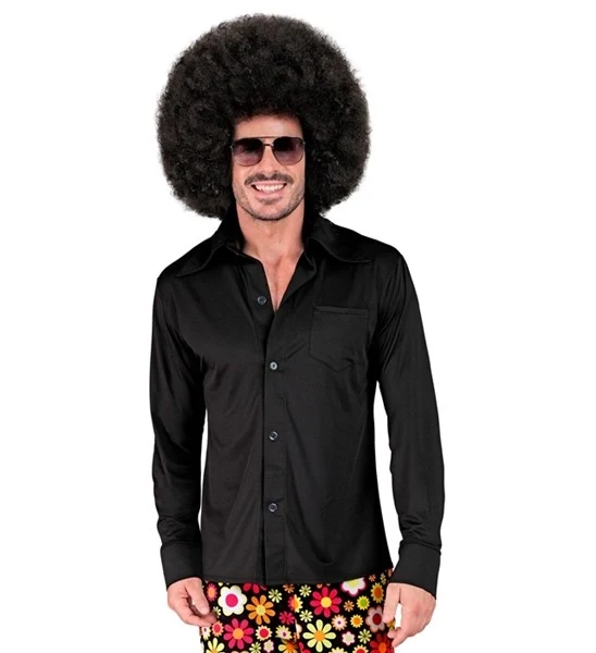 70's groovy heren shirt zwart