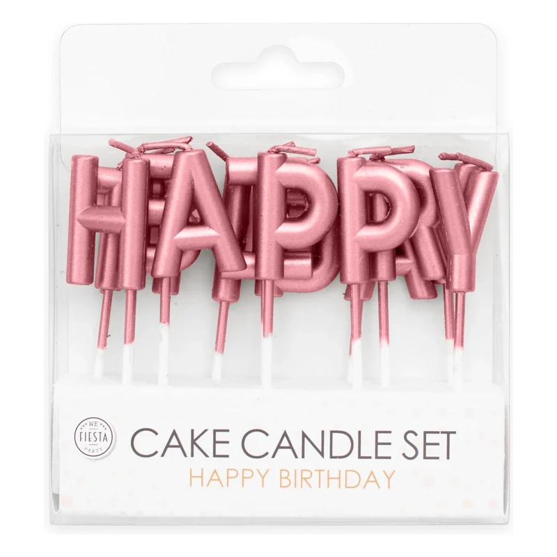 Kaarsjes Happy Birthday rose goud