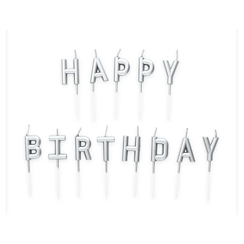 Kaarsjes Happy Birthday zilver