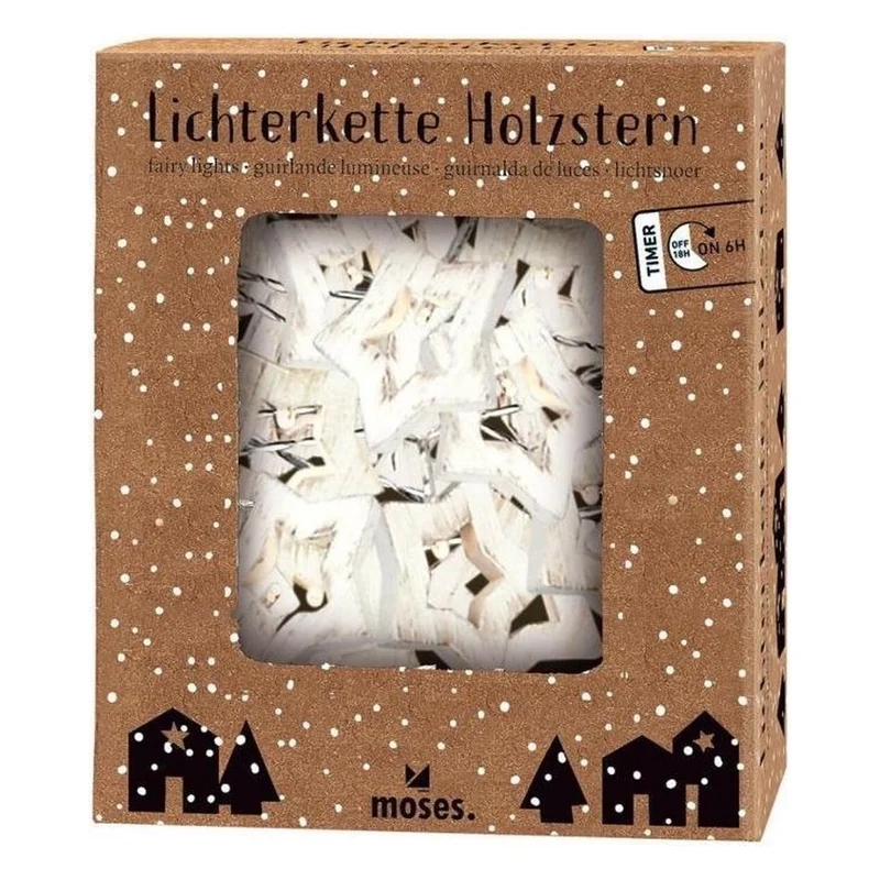 Witte houten sterren lampjes