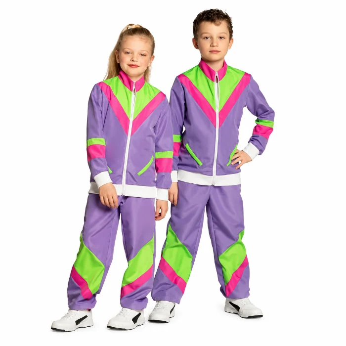 Kostuum trainingspak retro paars kinderen 4-6 jaar