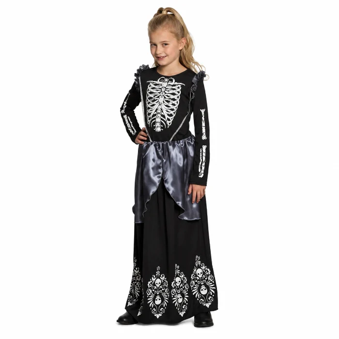 Kostuum Skeleton queen zwart/wit meisje 7-9 jaar