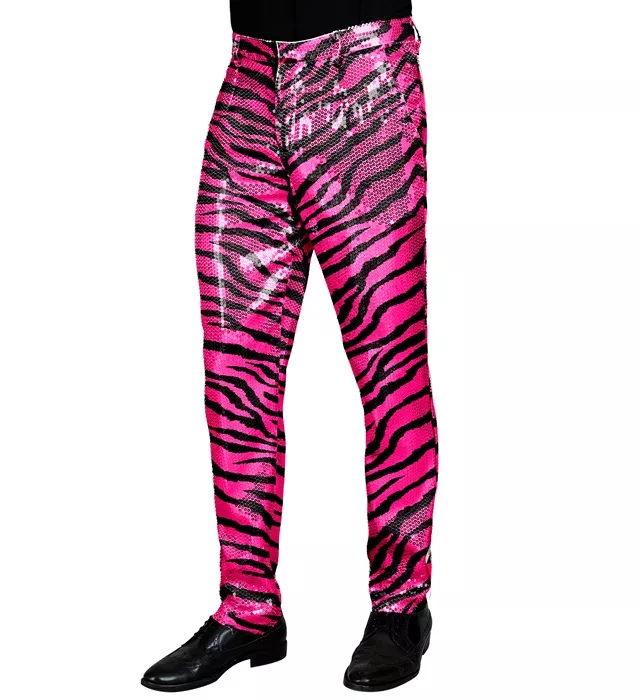 Paillettenbroek heren tijger roze