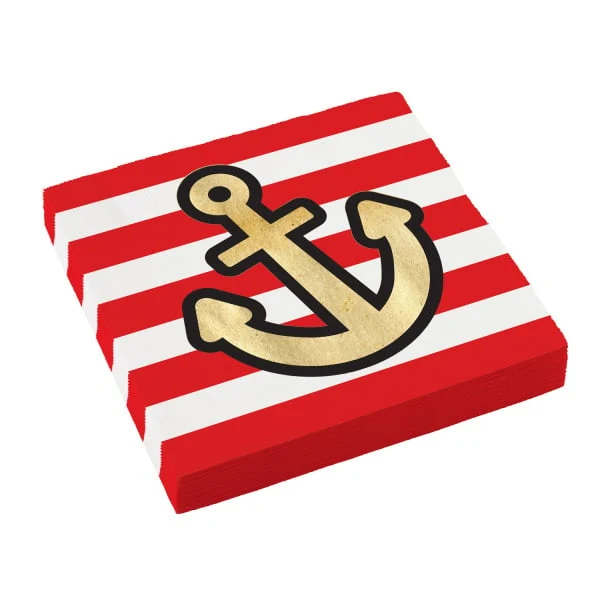 Servetten Piraten Rood/Wit Anker (16st)