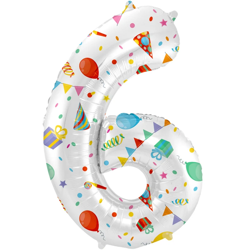 Folieballon Cijfer 6 Joyful Party - 86 cm
