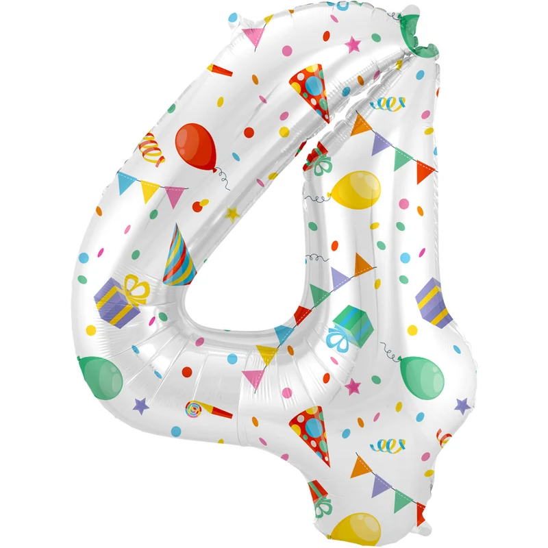 Folieballon Cijfer 4 Joyful Party - 86 cm