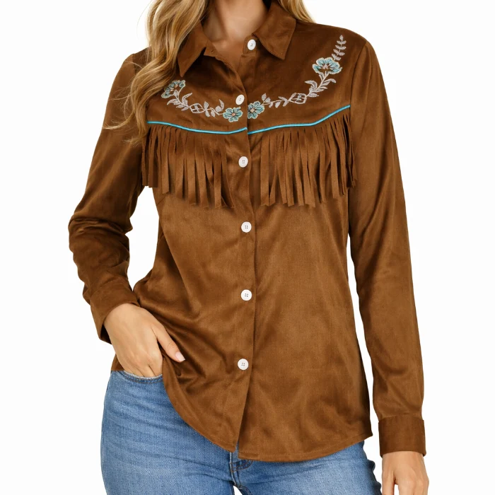 Blouse cowgirl bruin dames maat L/XL