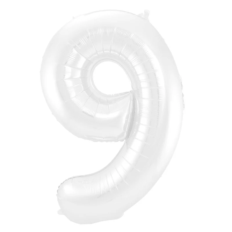 Folieballon Wit Metallic Mat Cijfer 9 (86cm)