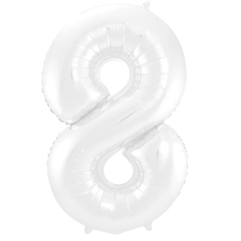 Folieballon Wit Metallic Mat Cijfer 8 (86cm)