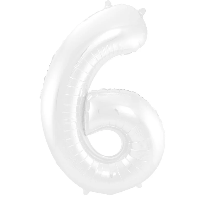Folieballon Wit Metallic Mat Cijfer 6 (86cm)