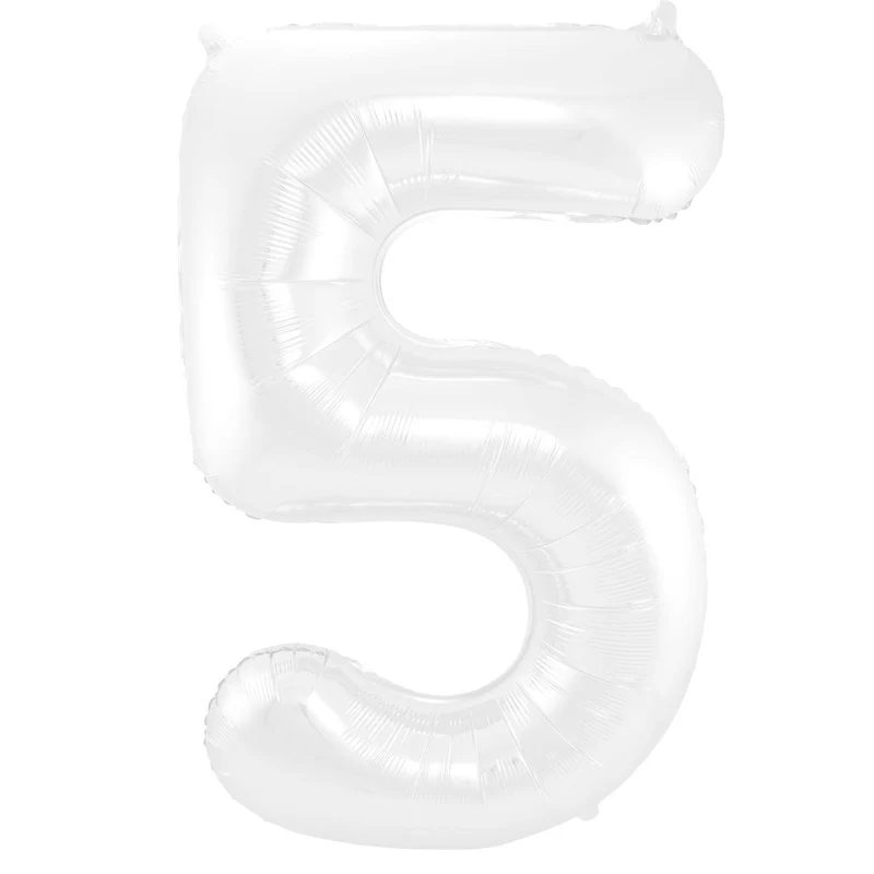 Folieballon Wit Metallic Mat Cijfer 5 (86cm)