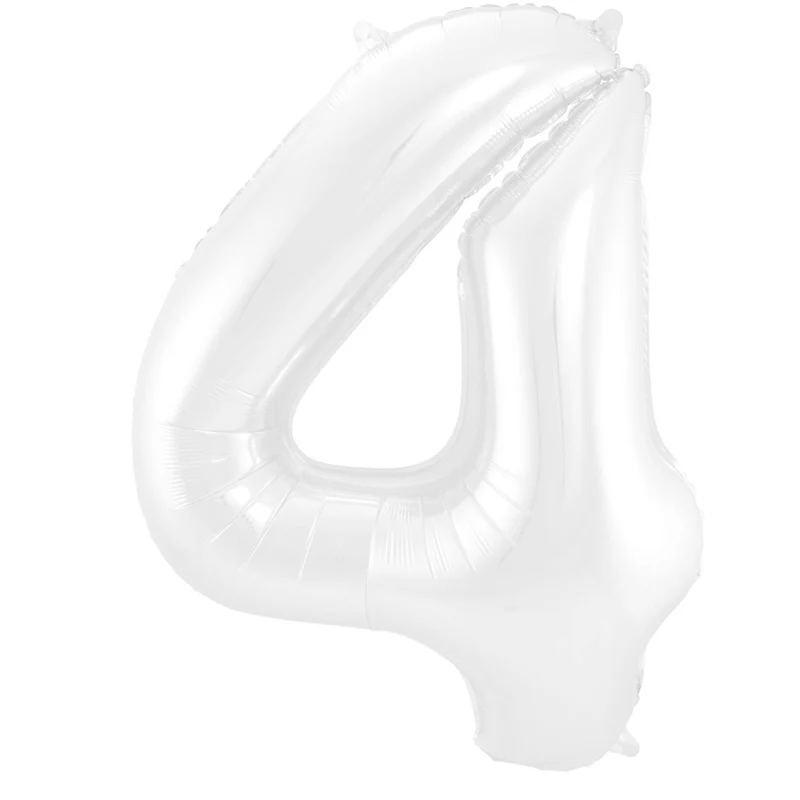 Folieballon Wit Metallic Mat Cijfer 4 (86cm)