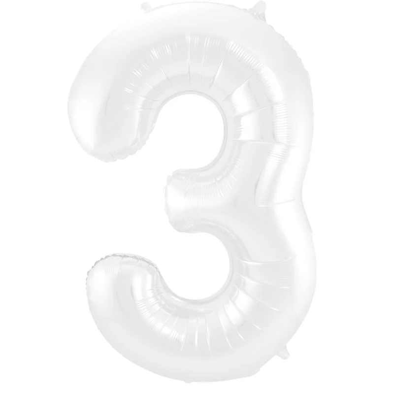 Folieballon Wit Metallic Mat Cijfer 3 (86cm)