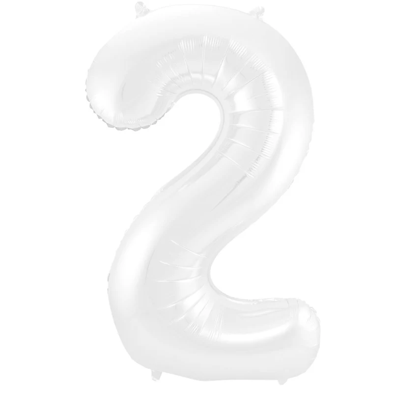 Folieballon Wit Metallic Mat Cijfer 2 (86cm)