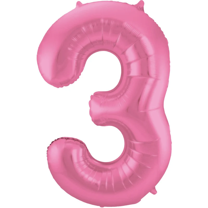 Folieballon Cijfer 3 Metallic Mat Roze (86cm)