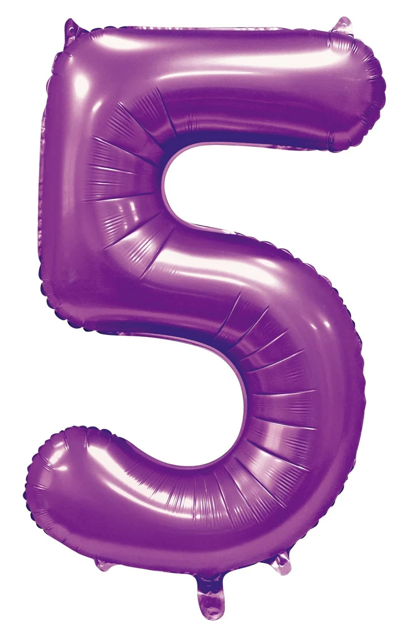 Paarse Cijferballon '5' (86cm)