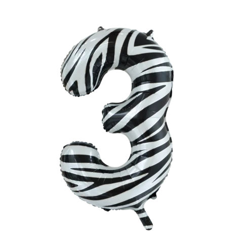 Folieballon Cijfer 3 Zebra (86cm)