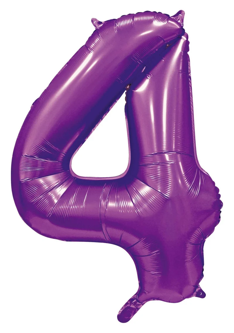 Paarse Cijferballon '4' (86cm)