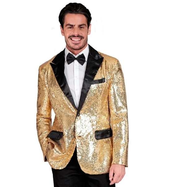 Paillettencolbert goud met satijnen revers/zakken