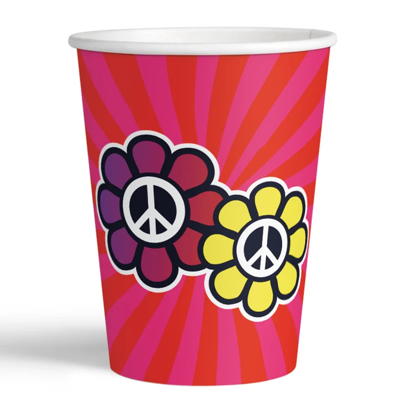 Set 8 papieren bekertjes Hippie