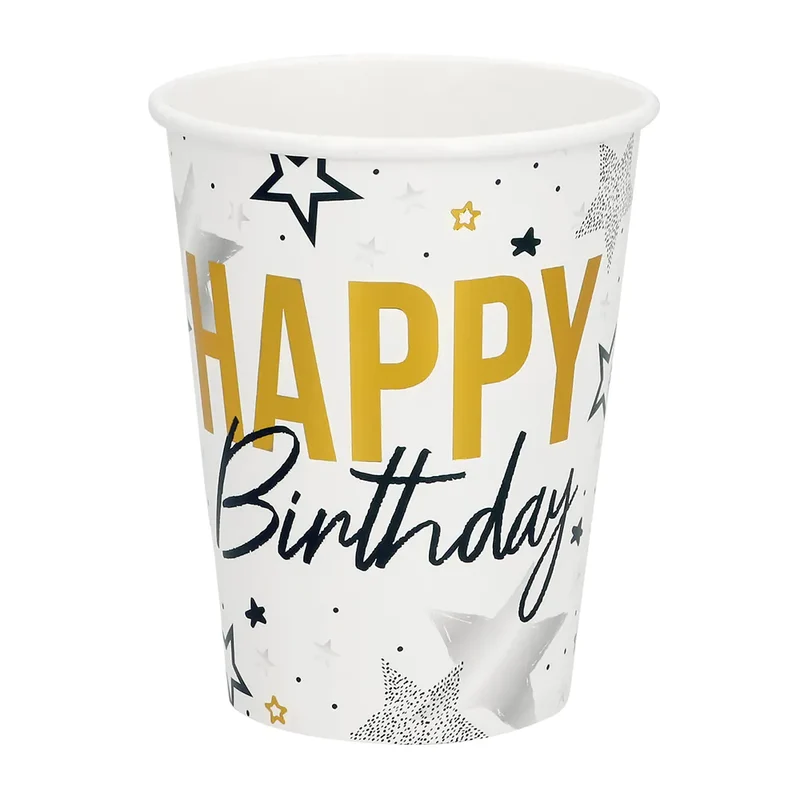 Set 8 papieren bekertjes 'Happy birthday'