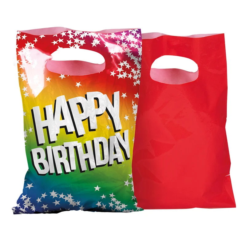 Set 6 PE feestzakjes Rainbow 'Happy birthday'