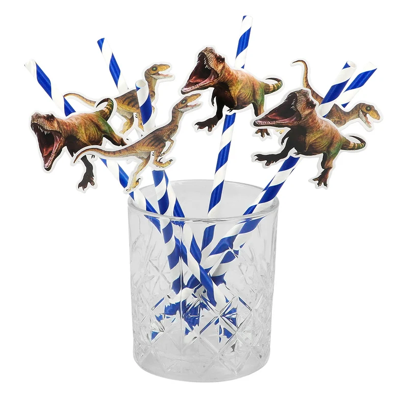 Set 6 papieren rietjes T-rex