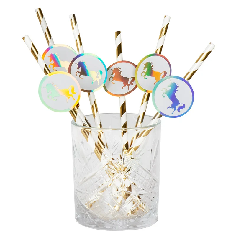 Set 6 papieren rietjes Eenhoorn