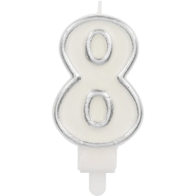 Cijferkaars '8' Wit Zilver Chique (9cm)