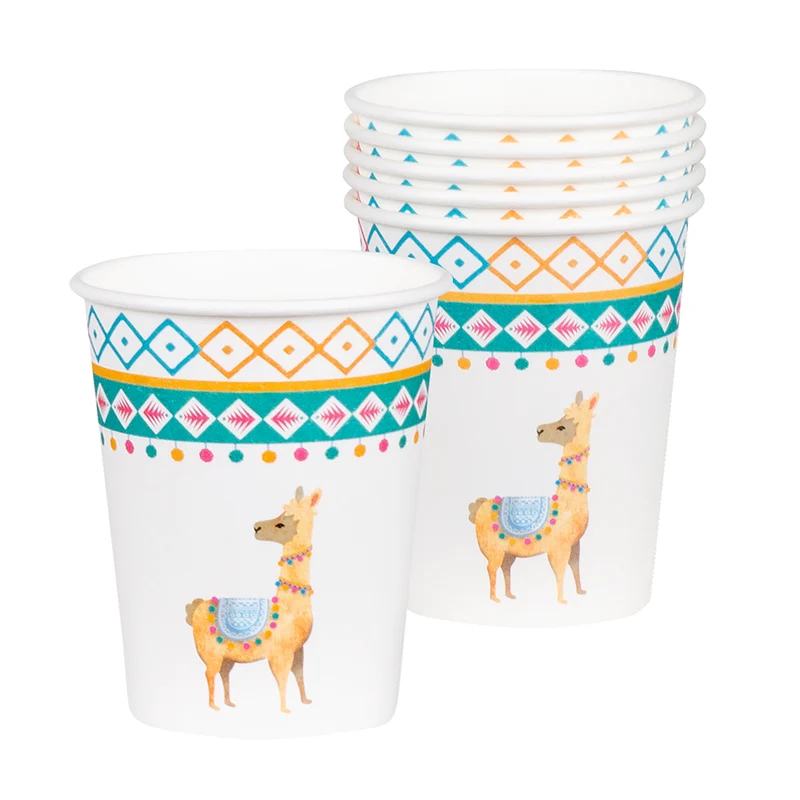 Set 6 papieren bekertjes Lama