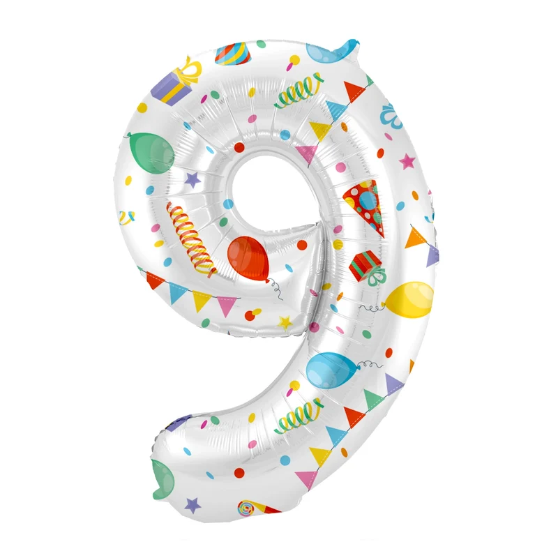 Folieballon Cijfer 9 Joyful Party - 86 cm