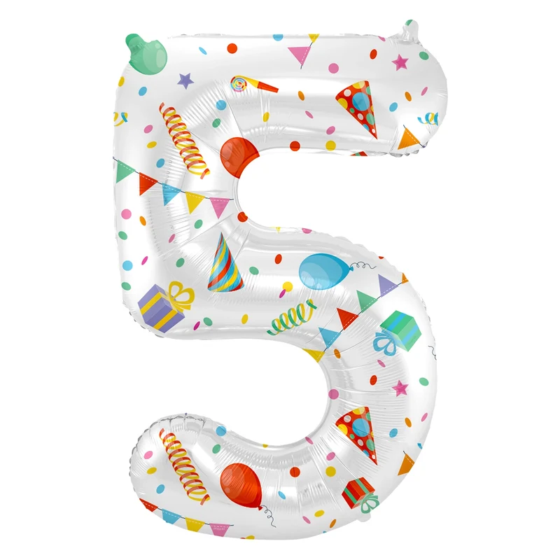 Folieballon Cijfer 5 Joyful Party - 86 cm