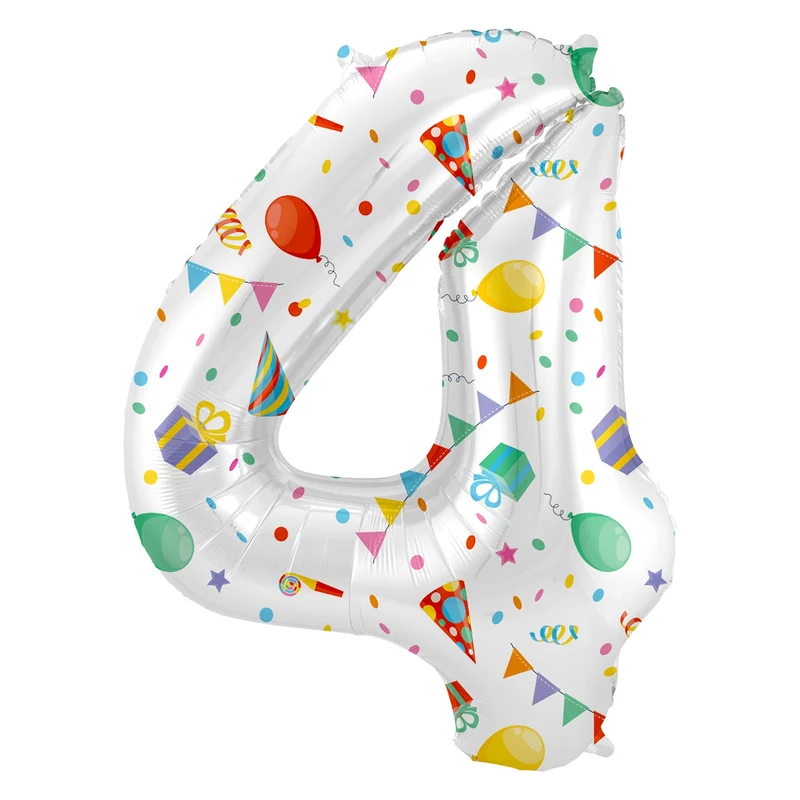 Folieballon Cijfer 4 Joyful Party - 86 cm