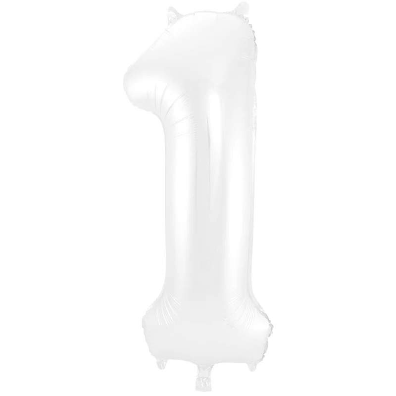 Folieballon Wit Metallic Mat Cijfer 1 (86cm)