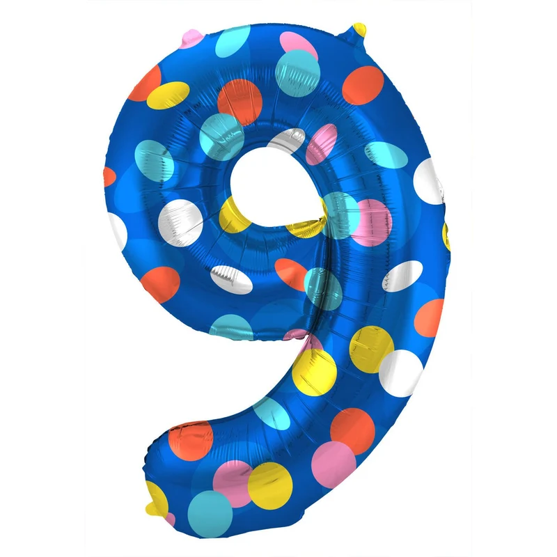 Folieballon '9' Kleurrijke Stippen