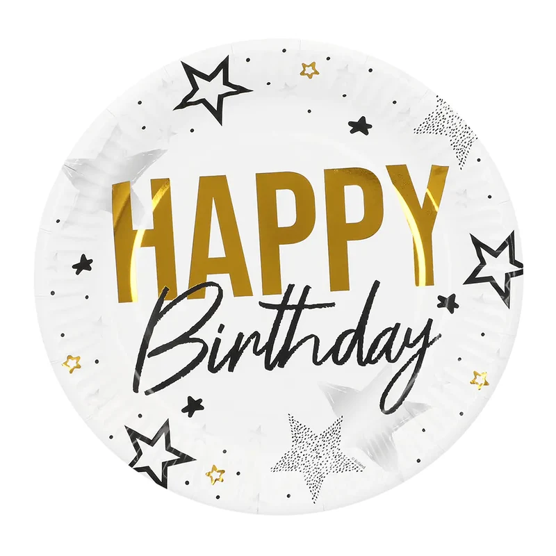 Set 8 papieren bordjes 'Happy birthday'