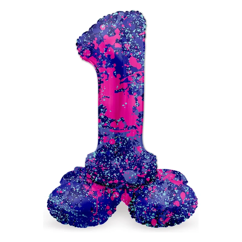 Staande Folieballon Cijfer 1 Paint Splash - 41 cm