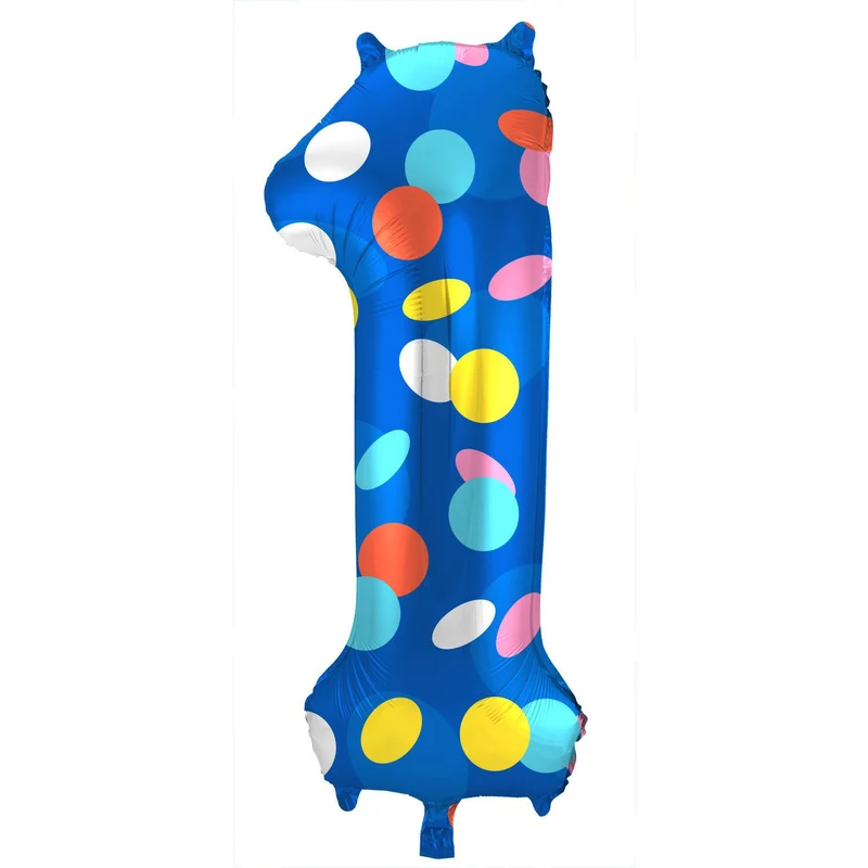 Folieballon '1' Kleurrijke Stippen