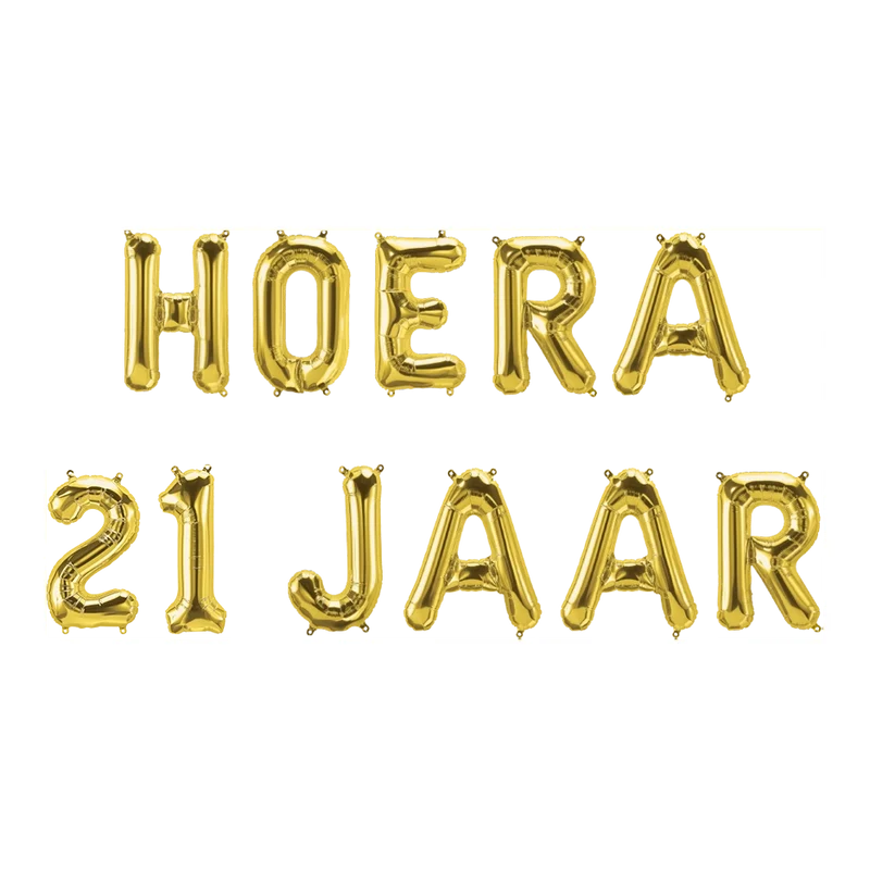 Hoera 21 jaar folieballonnen set goud 41cm