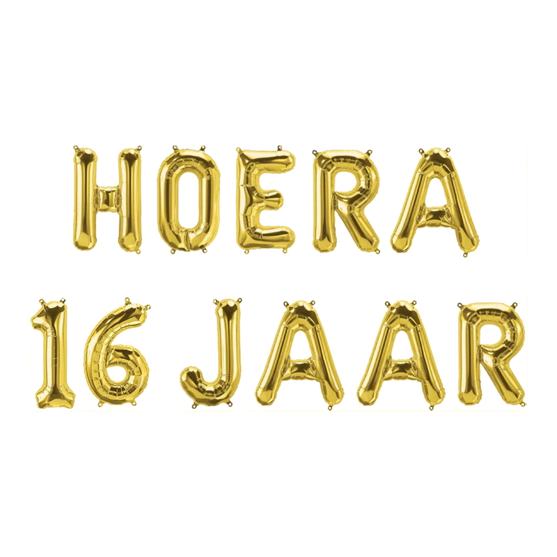 Hoera 16 jaar folieballonnen set goud 41cm