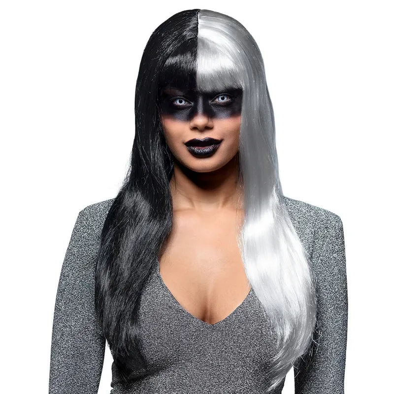 Pruik Evil Temptress Zwart/Wit