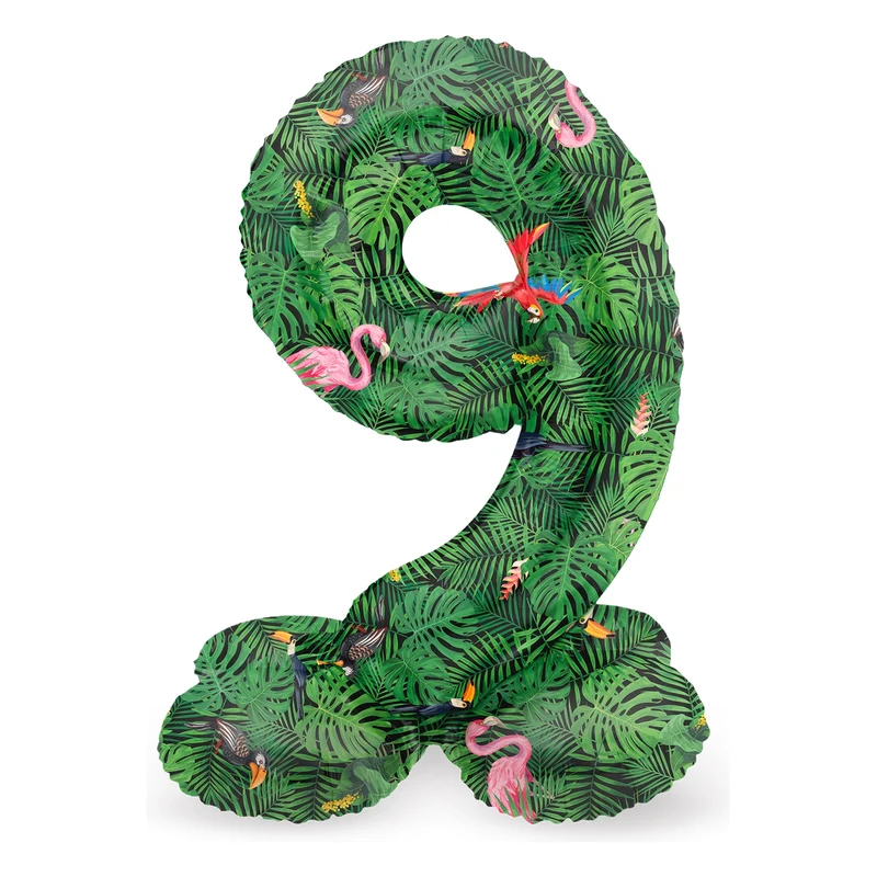 Staande Folieballon Cijfer 9 Jungle Vibe - 72 cm