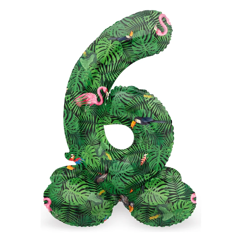 Staande Folieballon Cijfer 6 Jungle Vibe - 41 cm