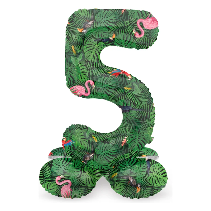 Staande Folieballon Cijfer 5 Jungle Vibe - 41 cm