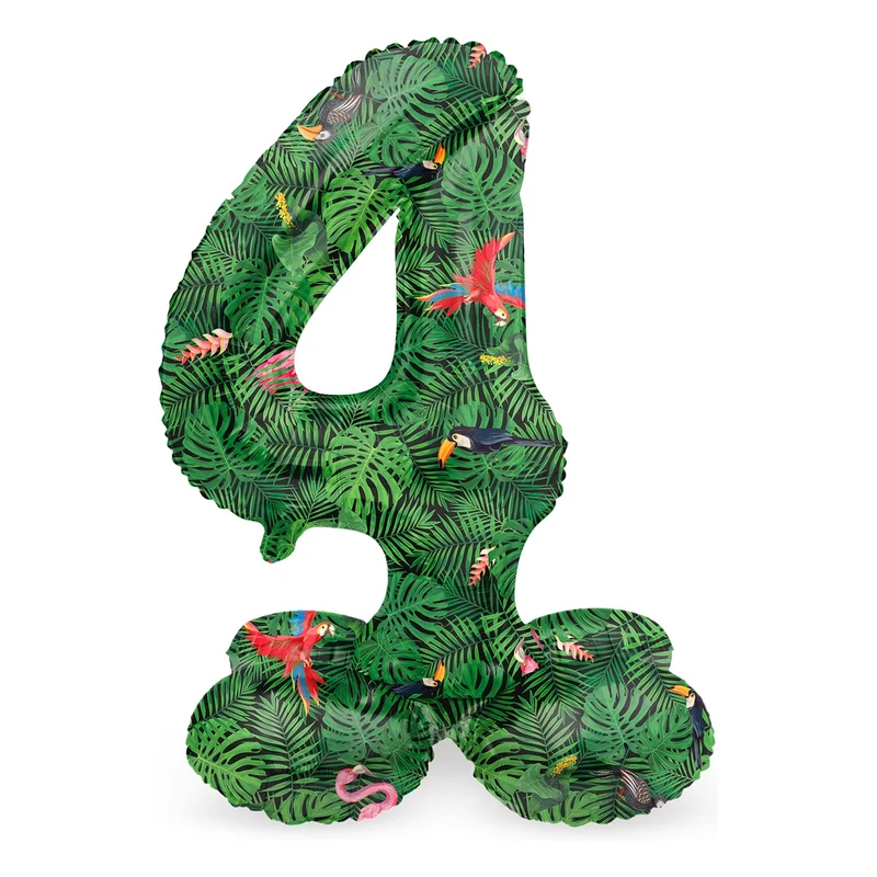 Staande Folieballon Cijfer 4 Jungle Vibe - 41 cm