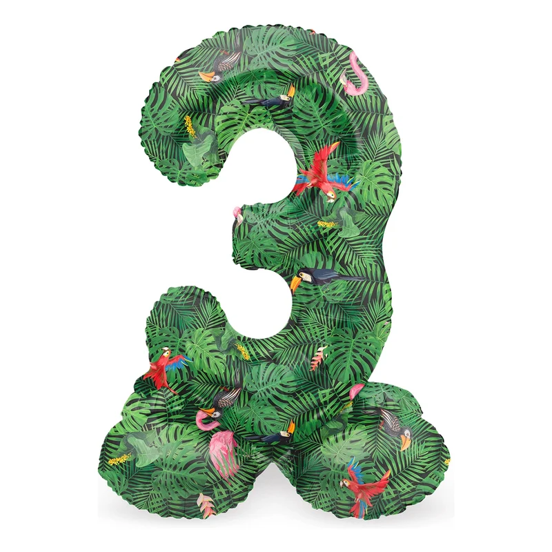 Staande Folieballon Cijfer 3 Jungle Vibe - 41 cm