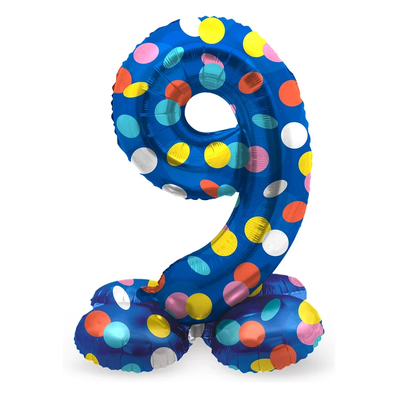 Staande Folieballon Cijfer 9 Colorful Dots - 41 cm