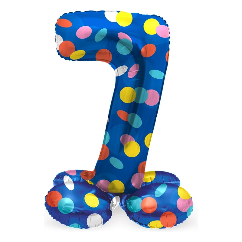 Staande Folieballon Cijfer 7 Colorful Dots - 41 cm