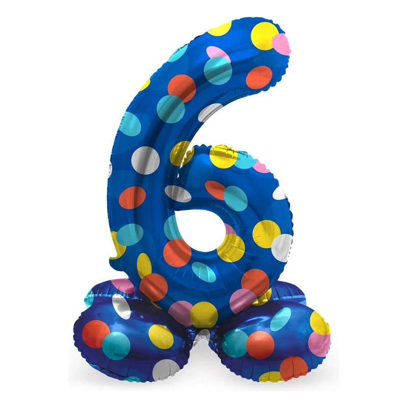 Staande Folieballon Cijfer 6 Colorful Dots - 41 cm